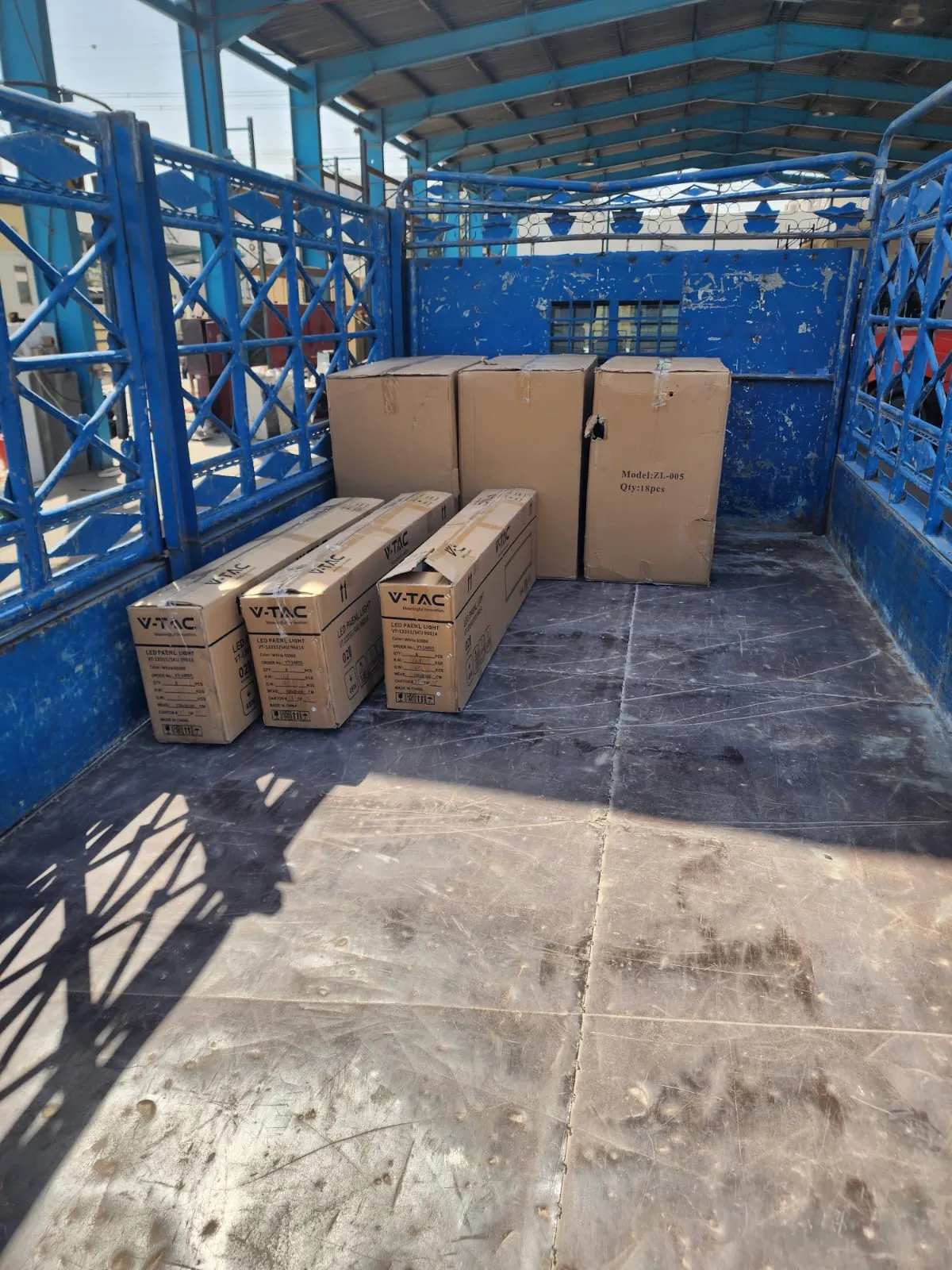 V-TEC LED panel lights loaded on pickup truck for delivery in Dubai